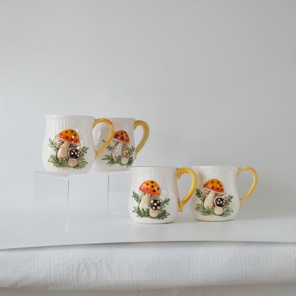 Sears Roebuck Japan Merry Mushroom 4 Mugs Creamer Stand MCM Retro Grannycore - Picture 7 of 15